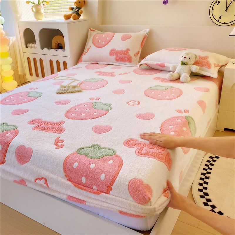 

New Winter Snowflake Velvet Fitted Sheet with Printed Design Plus Velvet Thickened Warm Milk Velvet Single Fitted Sheet Mattress Protector 120 * 200cm + 30cm - Single Bed Hat