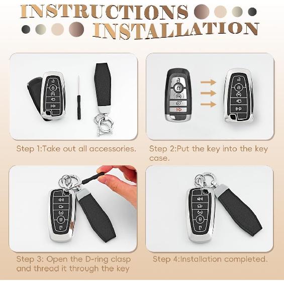 EnerCharge For Ford Key Fob Cover with Keychain, Soft TPU and Leather Key Case Shell Full Protection for Ford Explorer Escape