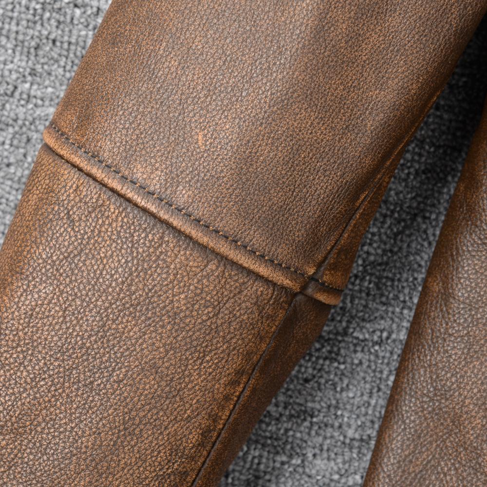 Vintage Yellow Brown Genuine Leather Jacket Men Natural Cow Leather Jackets Slim Fit Man Coat Autumn Clothing