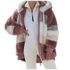 European American Autumn Winter Warm Plush Panel Zip Pocket Hooded Loose Coat Women