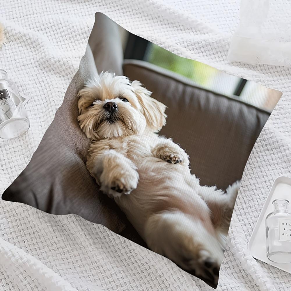 Shih Tzu Plyschkuddfodral 45x45cm Bedårande Sovande Hund Kuddfodral Polyester Blixtlås Thanksgiving & Julklappar
