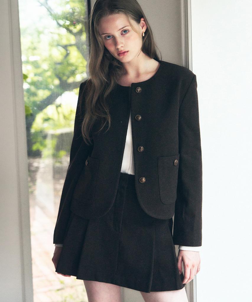DRAWFIT WOMEN Dusk Wool Button Short Jacket [Coal Black]
