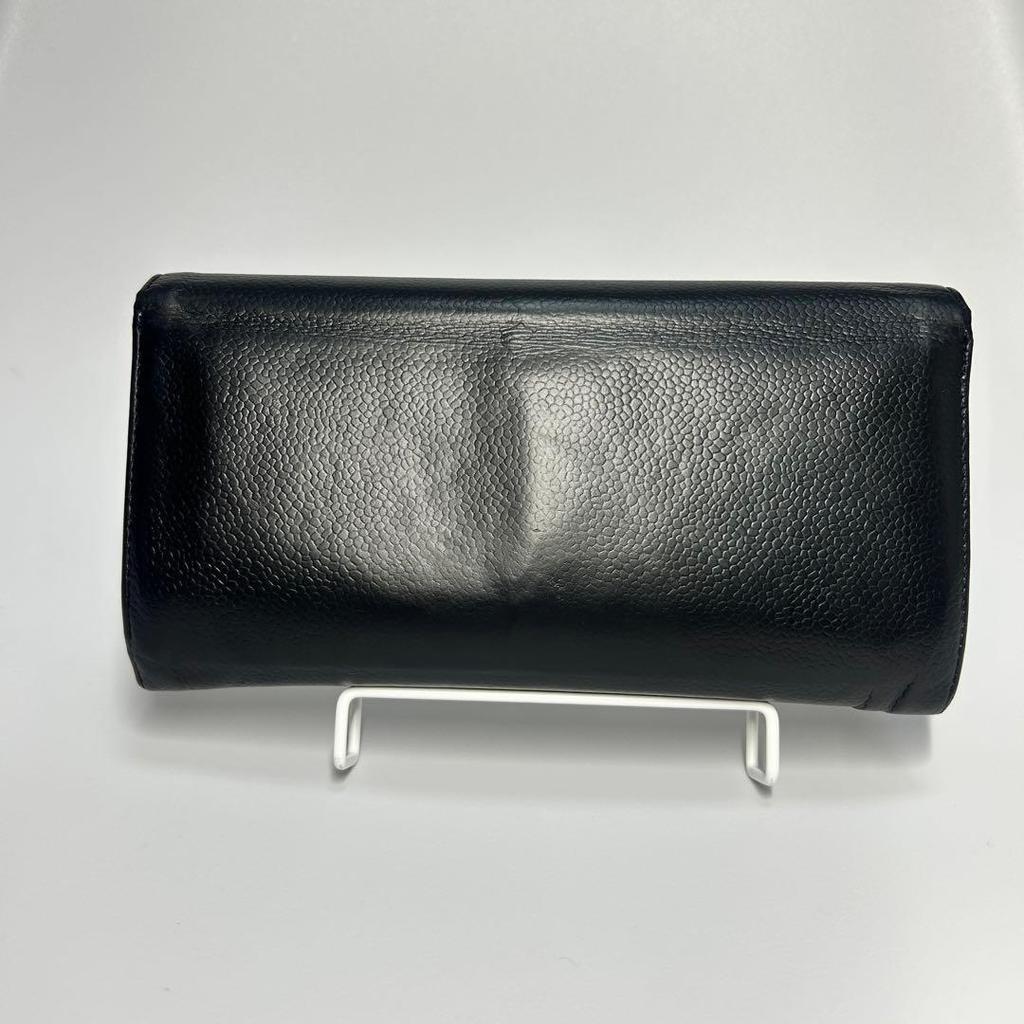 Used CHANEL Chanel Coco Mark Caviar Skin Long Wallet Black Beautiful Condition