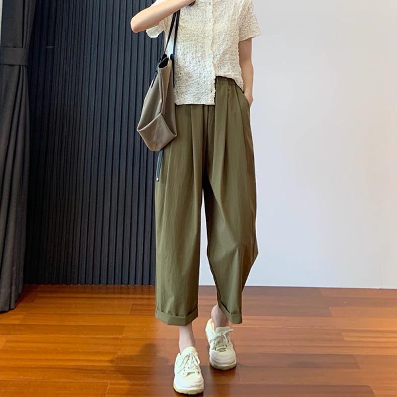 Pear-shaped Body Ice Silk Wide-leg Women's Summer Thin Style Large Size Fat Girl Mm Slimming and Covering The Sky Silk Straight-leg Grandma Pants