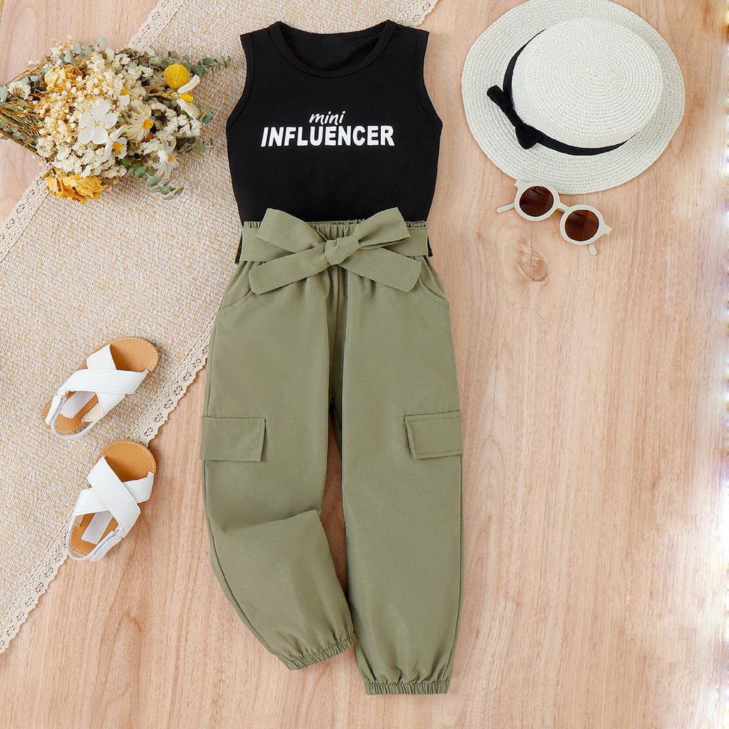 Girls' Sets Spring and Summer Children's Fashion Letter Sleeveless Vest and Trousers