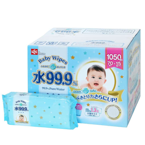 99.9% Water, Fluffy Plus Baby Wipes, Additive-Free, Made in Japan, Hyaluronic Acid, 70 Wipes, 15 Packs
