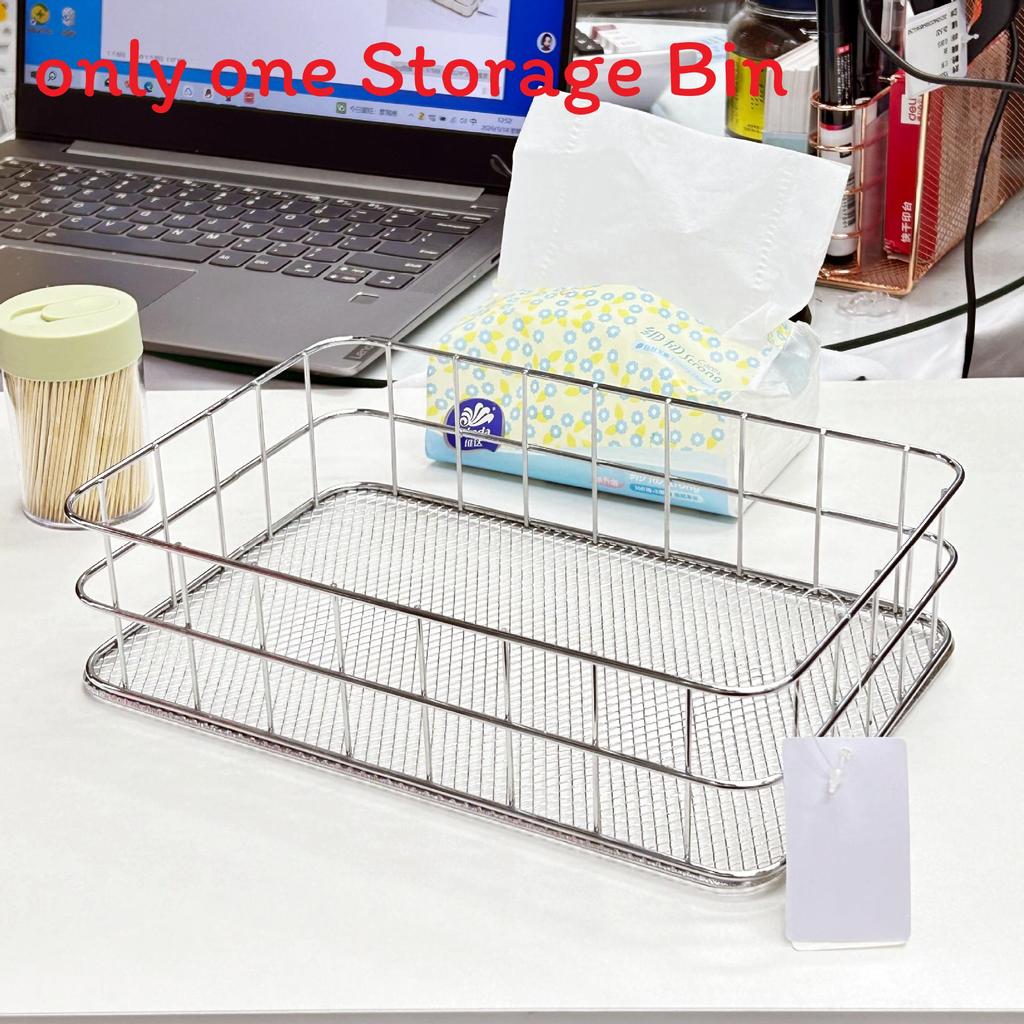 Slim Metal Storage Basket With Steel Mesh Base For Accessories And Small Items
