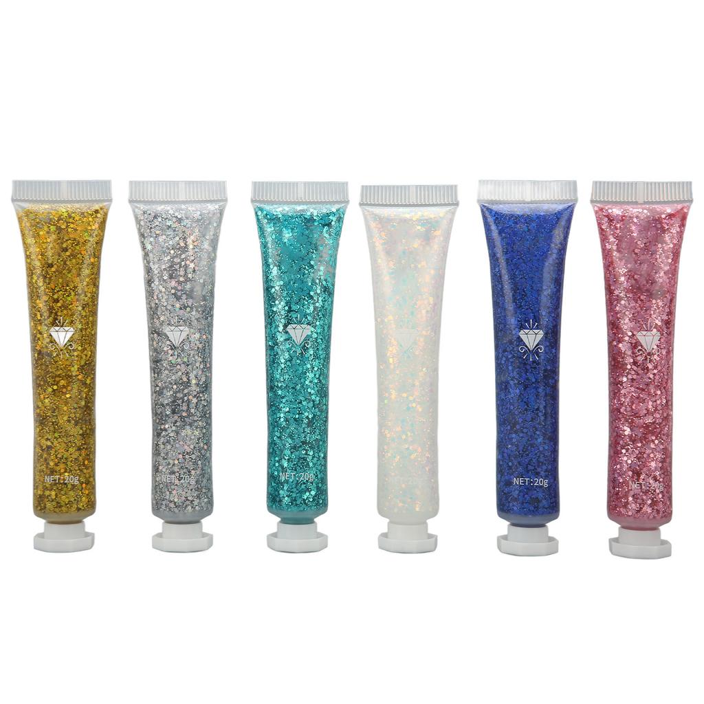 6pcs 0.7oz Eyeshadow Glitter Cream Makeup Long Lasting Shiny Face Body Glitter Gel for Stage Performance