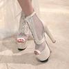 Women's high-heeled sandals sexy European and American style waterproof table thick heel large size hollow fish mouth shoes