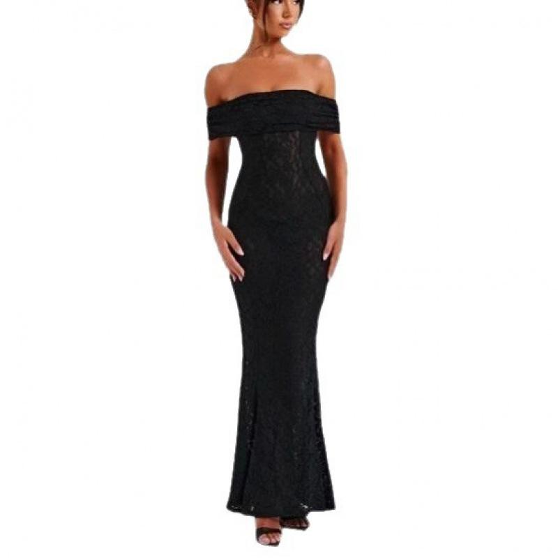 Spot Damenmode sexy Spice Girl Stil Bustier langes Kleid One-Shoulder Hüftrock Spitzen-Rückenfreies Kleid