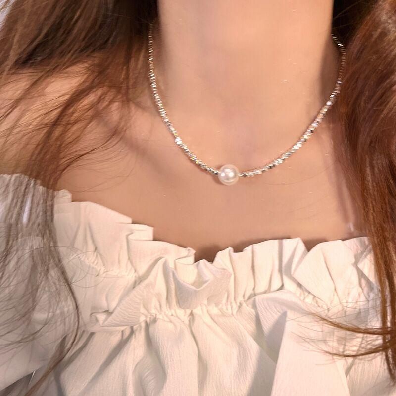 Colier la modă cu perle neregulate pentru femei: Choker cu mărgele high-end, accesoriu nișă pentru claviculă