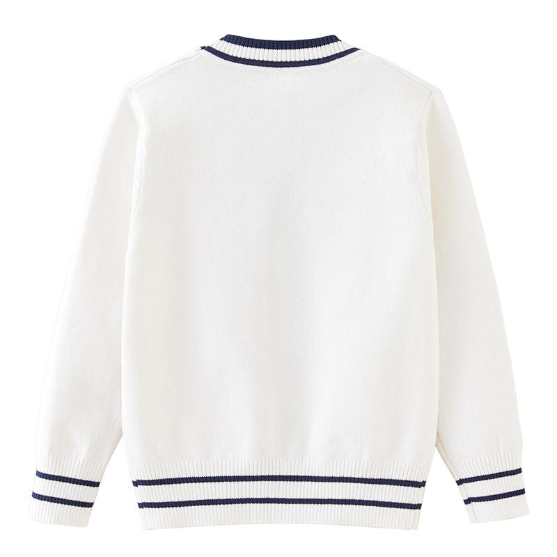 Parent-child Outfit Contrast Color Pockets Medium and Large Children's Knitted Cardigan College School Uniform Girls Sweater Jacket