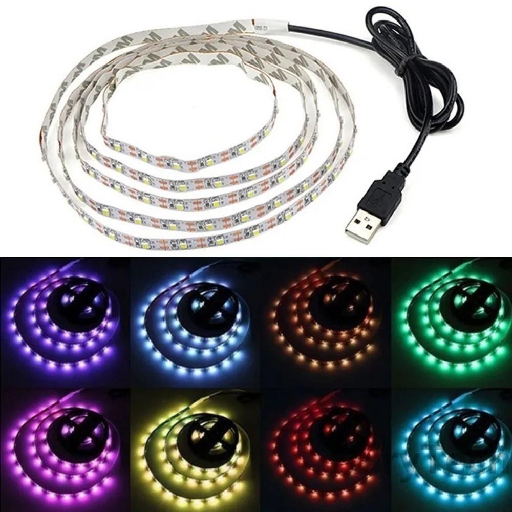 New 5V LED Light Strips RGB Flexible Lighting Decor Strip with USB Cable Plug White Warm Atmosphere Light Strip Home Decor Lamp
