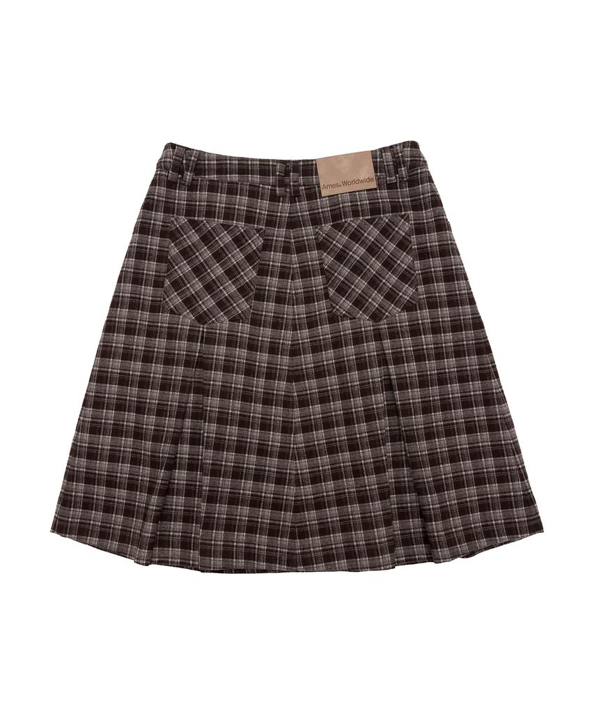 Ames Worldwide Check Pleats Midi Skirt Brown