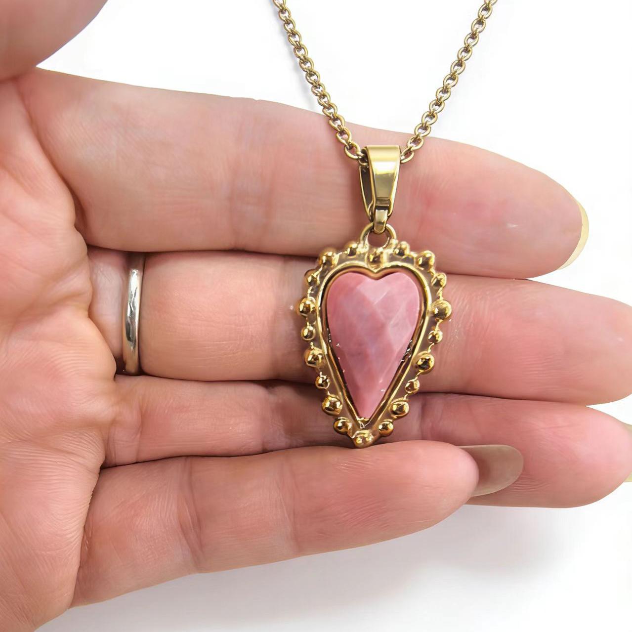 1pc Fashion Heart Pendant Filed Chains Necklace Classic Natural Amethyst Jewelry Necklace For Women