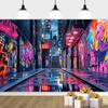 Graffiti Street Art Wandteppich Leinwanddruck Pop Art Urbane Ästhetik Wanddekoration Moderner Neon-Stadt-Hintergrund für Wohnzimmer Schlafzimmer