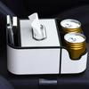 Car Interior Storage Box Leather Organizer Tray Car Center Console Armrest Extra Storage Box Tissue Holder 2 Cup Holders