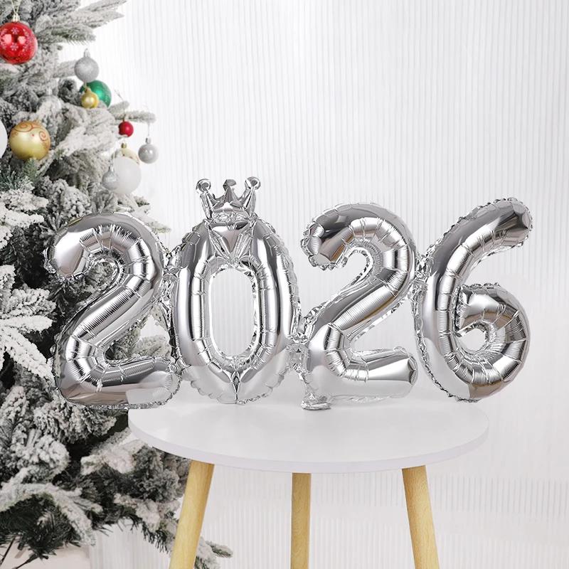 2026 Crown Number Foil Balloons for New Year Eve Party Decoration Supplies Navidad Christmas 2025 Photo Props Gifts