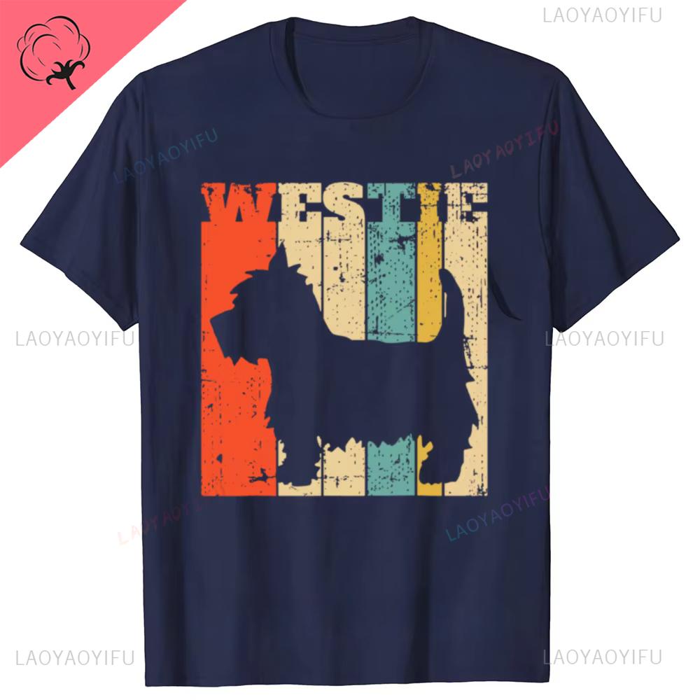 West Highland Terrier Westie Retro Vintage Printed Cotton T Shirts Streetwear Short Sleeve Unique Ventilate Casual Mens Clothing
