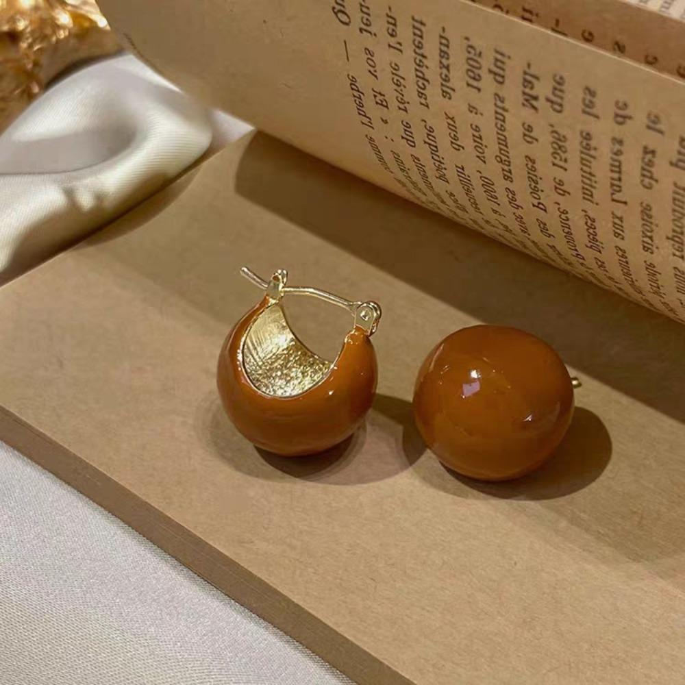 Niche Temperament Light Luxury High Sense Drop Glaze Ear Buckle Round Doudou Port Style Earrings