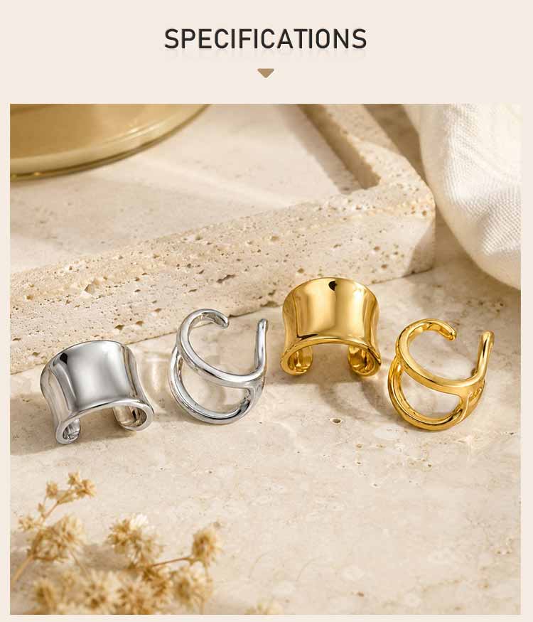 Ear Cuff Set Non Piercing for Women, Gold Plated Helix Cartilage Clip, Waterproof Wide Dome Hollow Double Row Wire Earrings