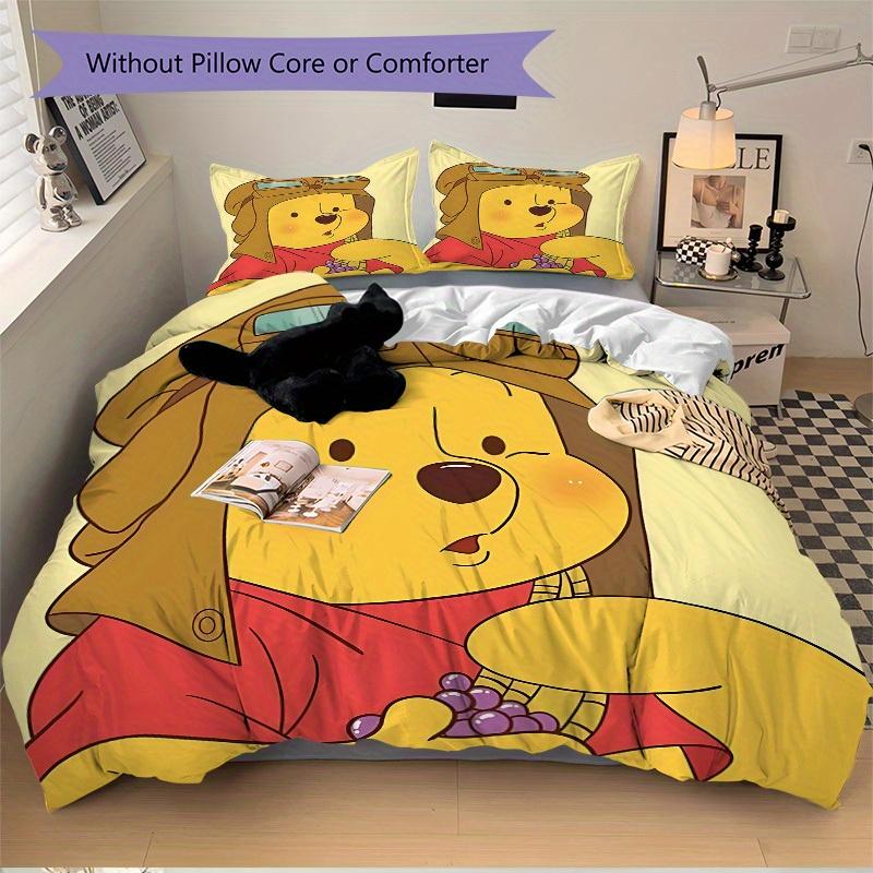 3pcs Set Pooh Bear1pc of Quilt Cover+2pcs of Pillowcase, No Core, Print Bedding, All Seasons Bedroom Setting054