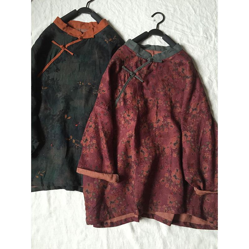 2026 Spring Floral Linen Retro Frog Button Short Jacket