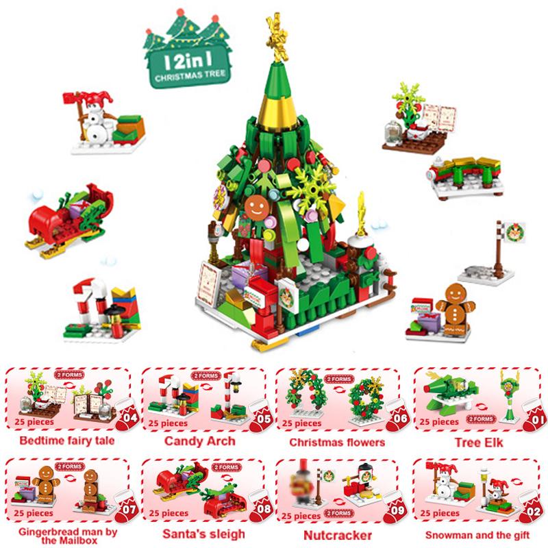 Non-Toxic Christmas Building Block Santa Claus Snowman Elk Tree Micro Brick Puzzle Assembly Model Home Decoration Party Gift Kid Toy