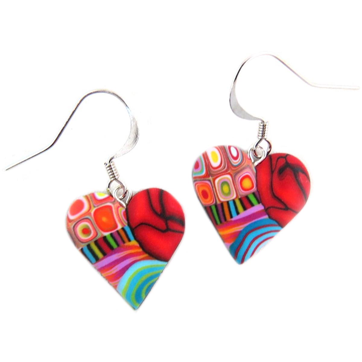 

Сокровища Лили [P9817] - Многоцветные серьги ручной работы Columbine & Harlequin (сердце) - 18x18 мм