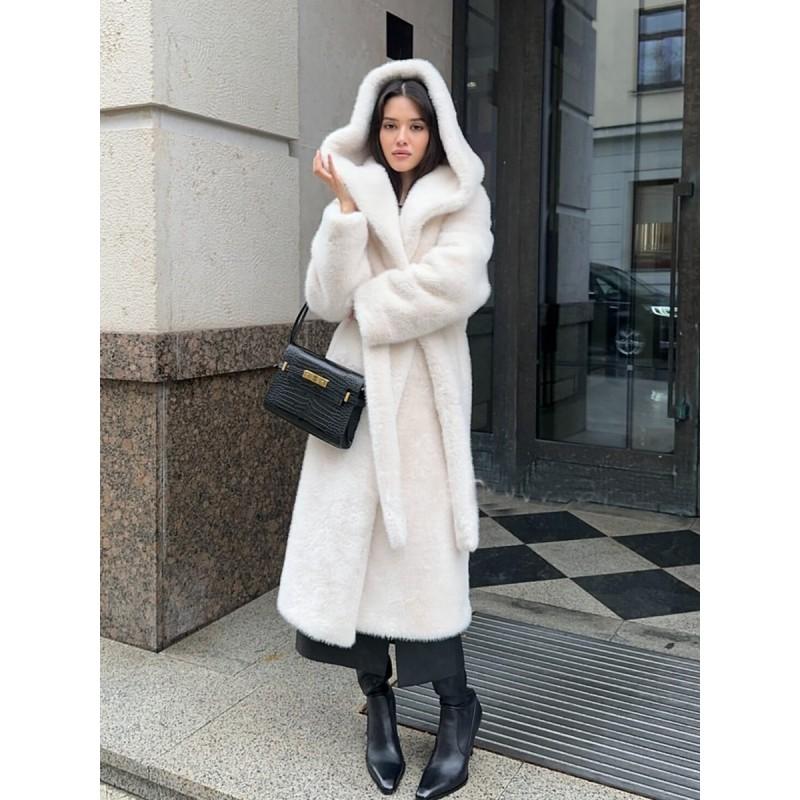 Womens Long Faux Fur Coat With
