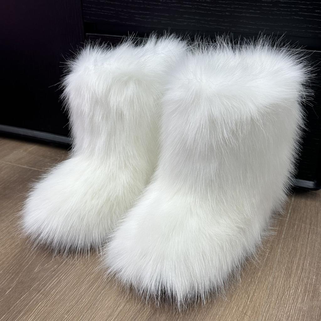 Vintage-Inspired Women's Fuzzy Boots | Brown & Black Faux Fur, Retro Trendy Warm Winter Ankle Footwear