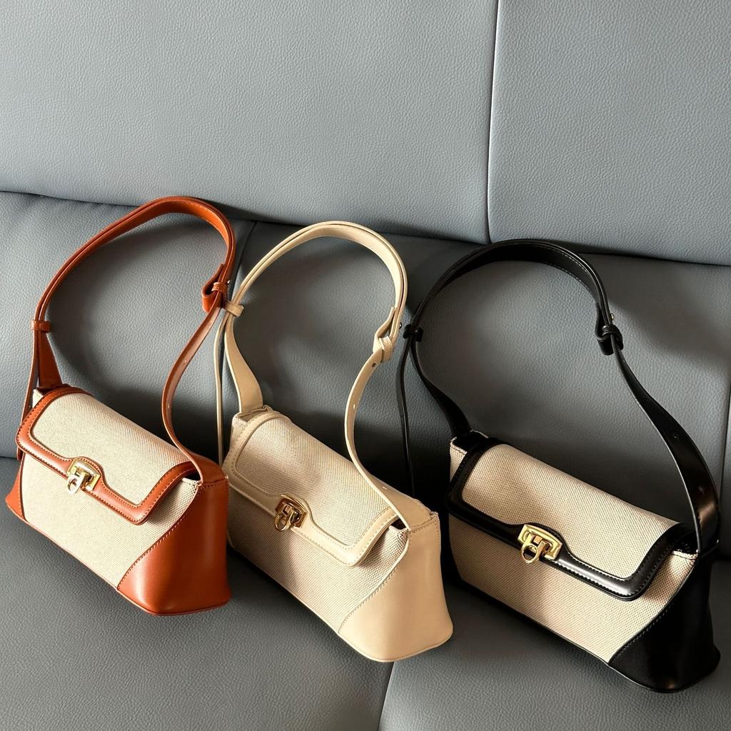1Pc Underarm Bag Niche Bag New Contrasting Color Casual Commuting Versatile Retro Shoulder Messenger Bag