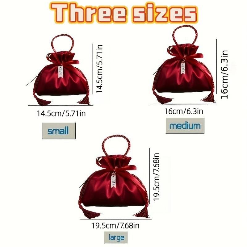 10pcs Red Drawstring Bags for Candies Featuring Pearls and Tassels for Wedding Birthdays Holiday Parties Banquets Gift Packaging