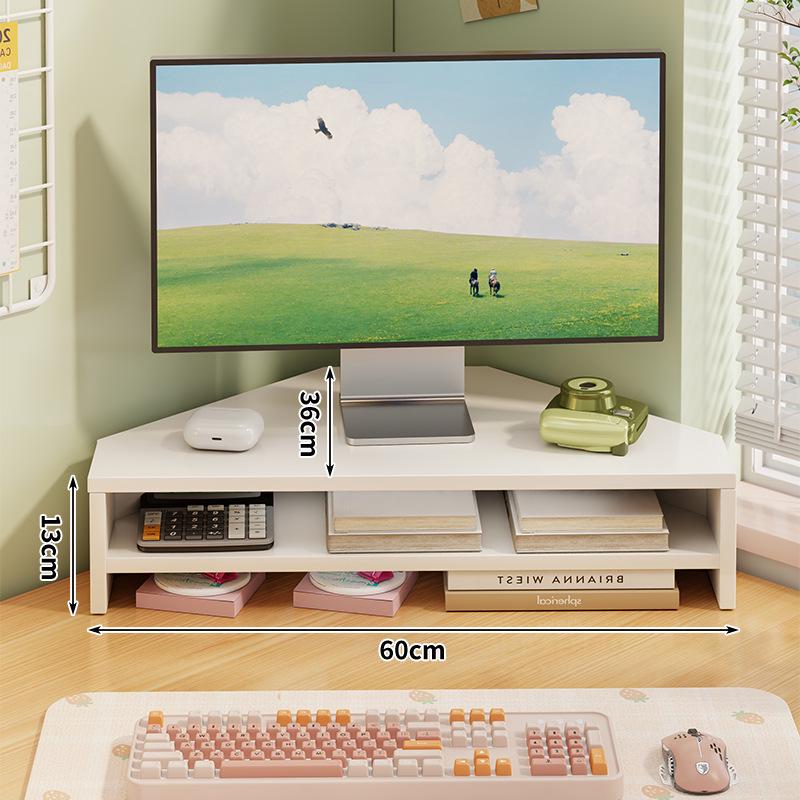 Corner Desktop Monitor Stand with Storage Rack