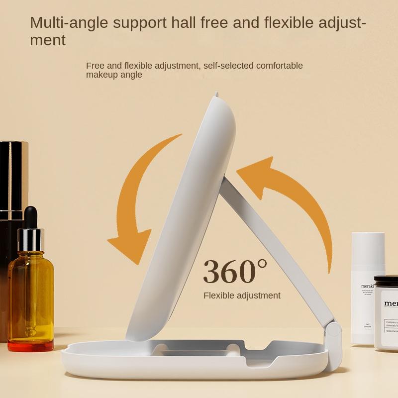 Rechargeable Folding LED Makeup Mirror with Light, Portable Desktop Vanity Mirror, Touch Dimming Compact Travel Mirror, Gift