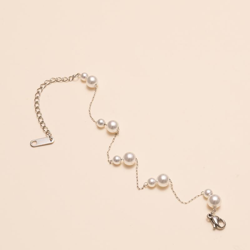 

Ожерелья из нержавеющей стали 316L с жемчугом, браслеты Foxanry, нежные, простые, водонепроницаемые, свадебные украшения для невесты, подарки EL0080 серебряный