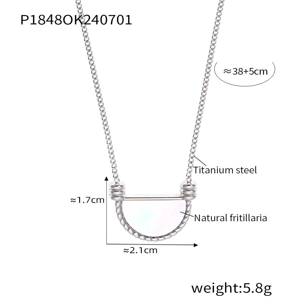 French Retro Geometric White Mother-of-Pearl Pendant Clavicle Chain Earrings In Titanium Steel and 18K Gold for Women