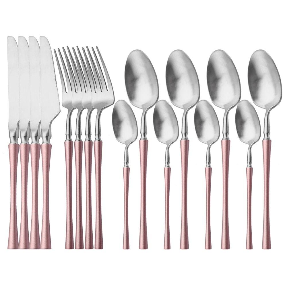 16Pcs/Set White Gold 18/10 Stainless Steel Dinnerware Cutlery Set Fork Coffee Spoon Knife Set Matte Tableware Kitchen Flatware