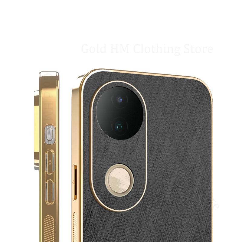 Gold Silk Leather 6D Plating Bumper Case For Vivo X200 Pro Mini X90 X100S Pro Charging Magnet Cover For VIVO S20 S19 S17 S18 Pro