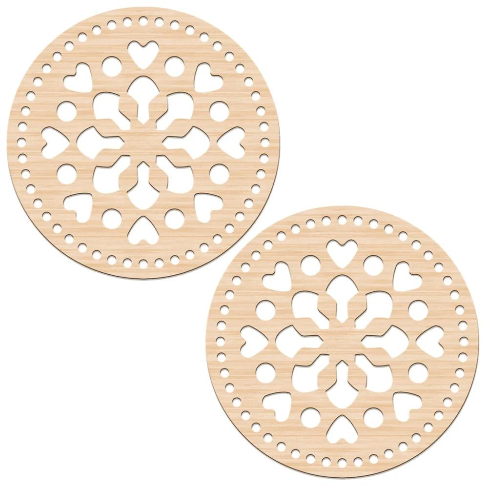2Pcs Wooden Creative Circular Hollow Pattern Bag Base DIY Wooden Weaving Products And Home Decoration