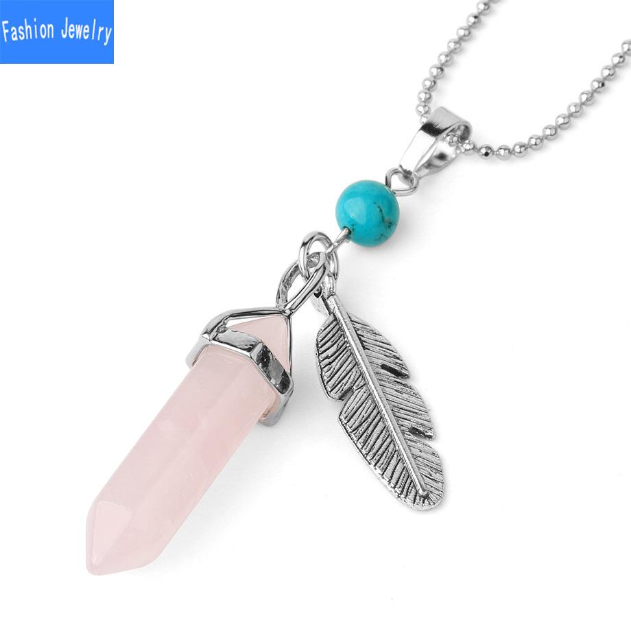 Kristall vielseitige beliebte sechseckige Pyramide Naturstein Feder Anhänger Kugel Halskette