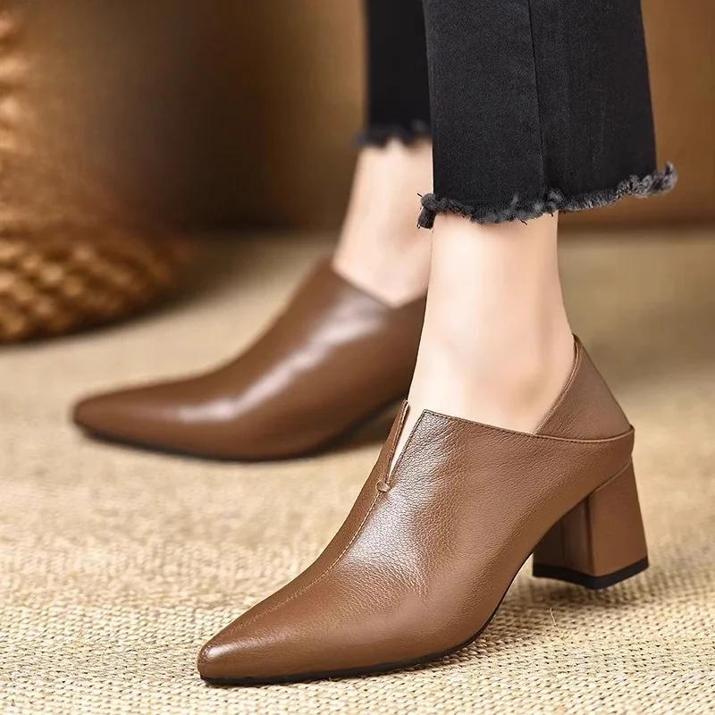 Pointed Toe High Heel  Women's New 2026  Heel Comfortable Deep Mouth Versatile Leather