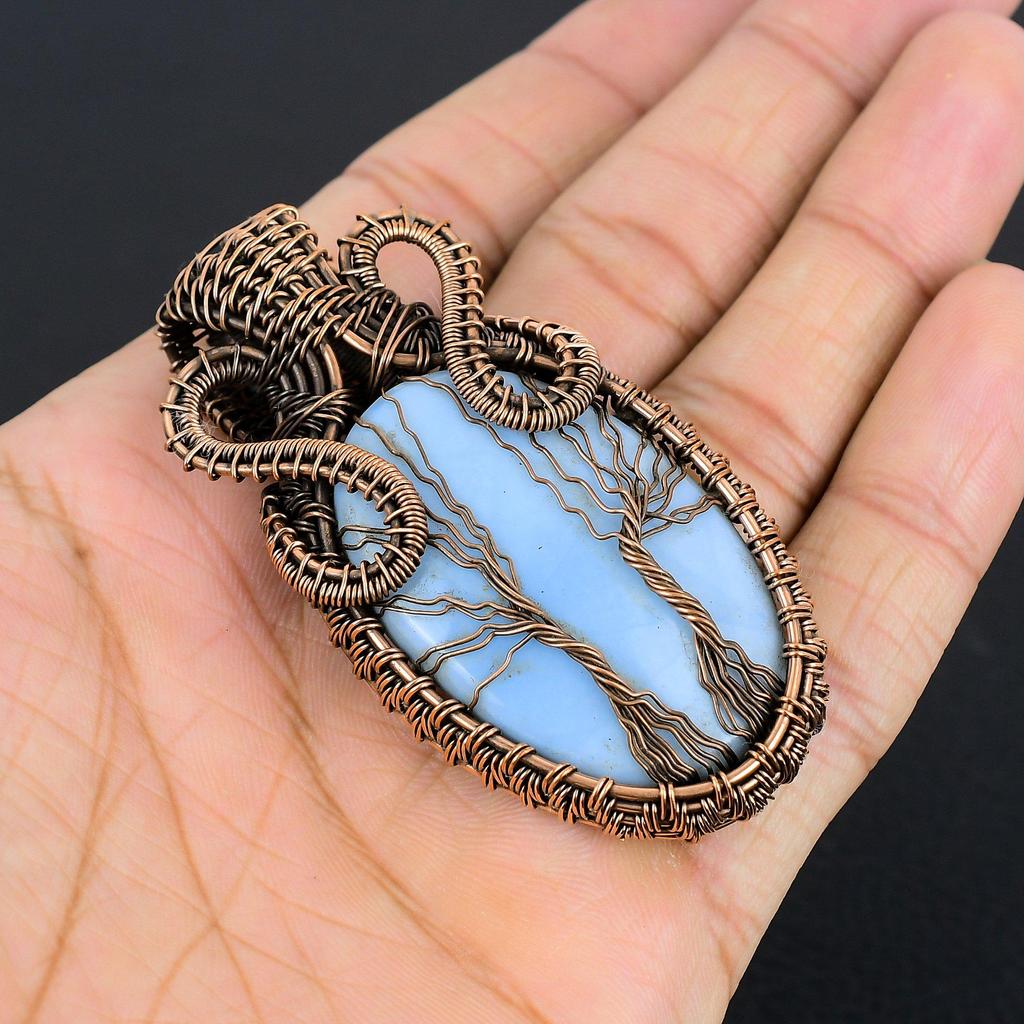 Tree Of Life Owhyee Opal Gemstone Pendant 999 Copper Wire Wrapped Jewelry, Handmade Antique Pendant Jewelry, Gift For Mother