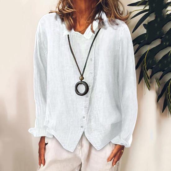 Camisa Respirável Feminina Manga Longa Gola Reversível Design de Botões Top para Uso Diário