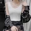 Women Spring Summer Curly Beads Lace V Neck Knit Camisole Sleeveless Diamond Outer Wear Tank Tops