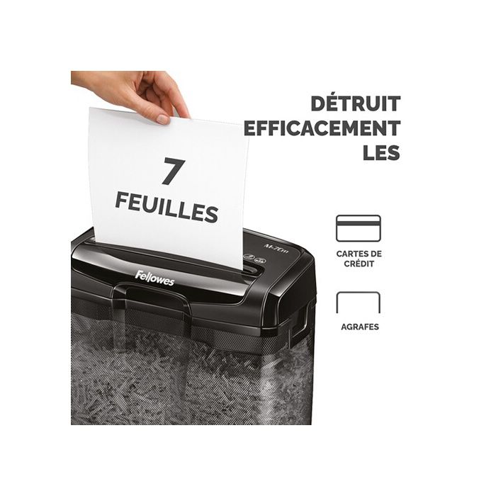 Destructeur de documents - Fellowes - M-7Cm - Coupe croisée - 4 x 35 mm - P-4, T-4