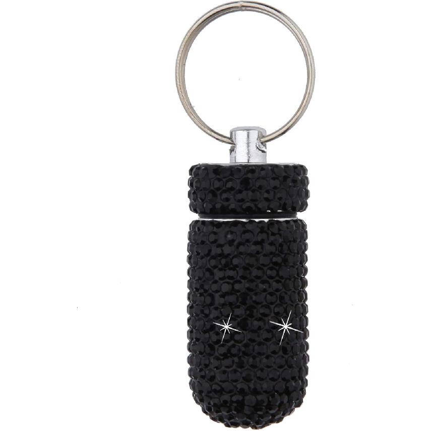 

1PCS Bling Crystal Rhinestone Portable Pill Case Pill Container Waterproof Pill Holder with Keychain Glitter Travel Pill Box Small Dispenser Bottle Crystal Portable Pill Cas