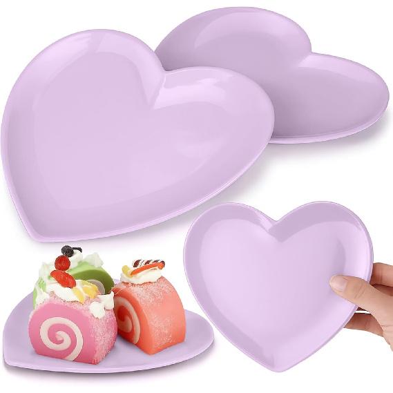 Nuogo 2 Pcs Heart Shaped Dinner Plates 6.8'' Valentine's Serving Tray Unbreakable Ceramic-like Heart Shaped Plates for Dessert, Appetizer, Salad,