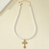 Korean High-End Diamond & Pearl Cross Pendant Necklace