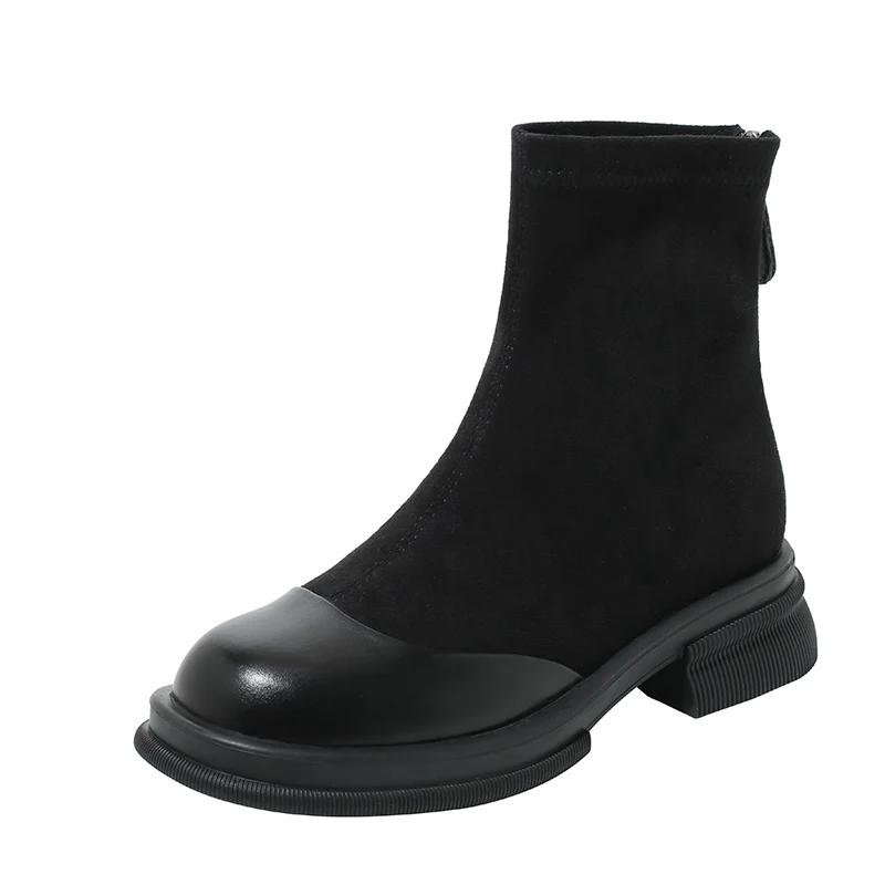Móda Vintage Zimní Dámské Kotníkové Boty Módní Zadní Zipy Krátké Kotníkové Boty Designérský Čtvercový Nízký Podpatek Botas De Mujer